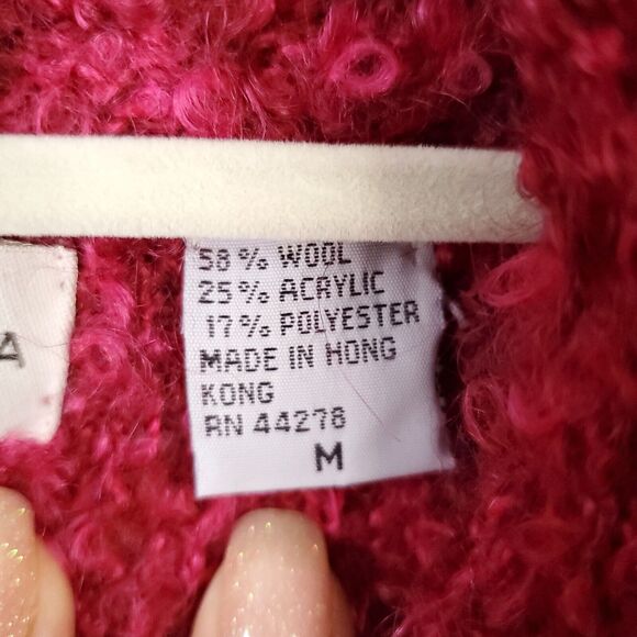 VTG 90s Marisa Christina Pink Sweater Cardigan M Loop Fluffy Knit Crop Scandi - Picture 5 of 11